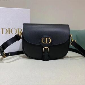 😻DIOR 🍈Bobby Flap Bag Black Grained Calfskin